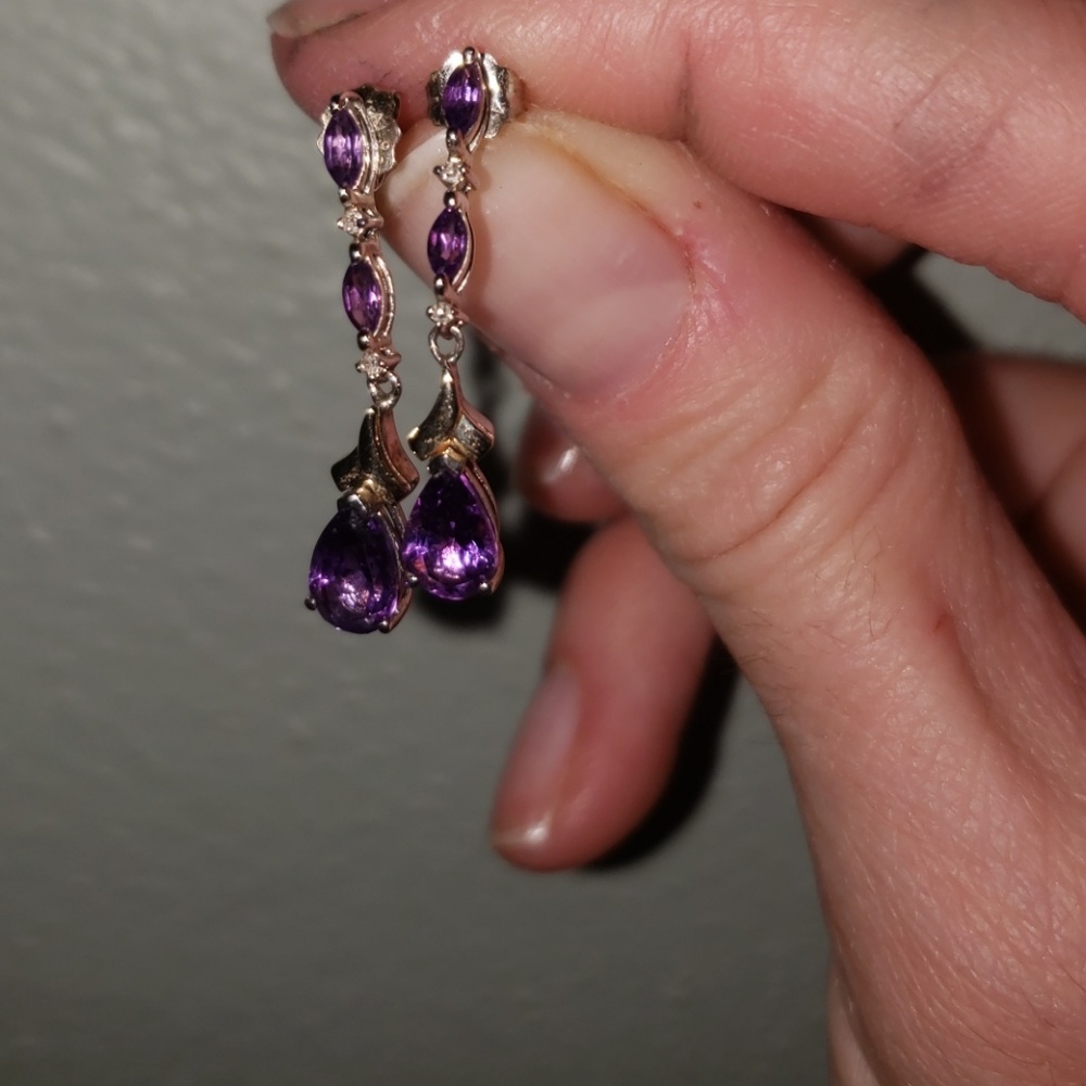 Dangly amethyst earrings. Perfect gift for Feb bir